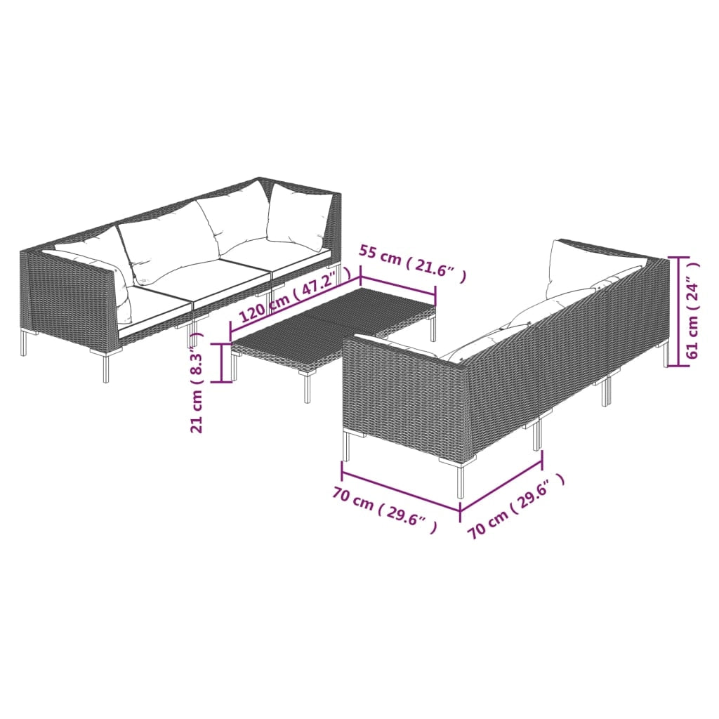 Mobili da giardino mobili da esterno Set di mobili da 7 pezzi con cuscini in resina intrecciata grigio scuro 02_0017287