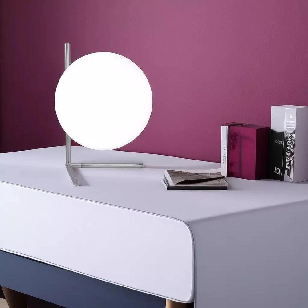 Trade Shop - Lampada Da Tavolo Scrivania Ramo Con Sfera In Vetro Luce Attacco E27 Argento 33887 -