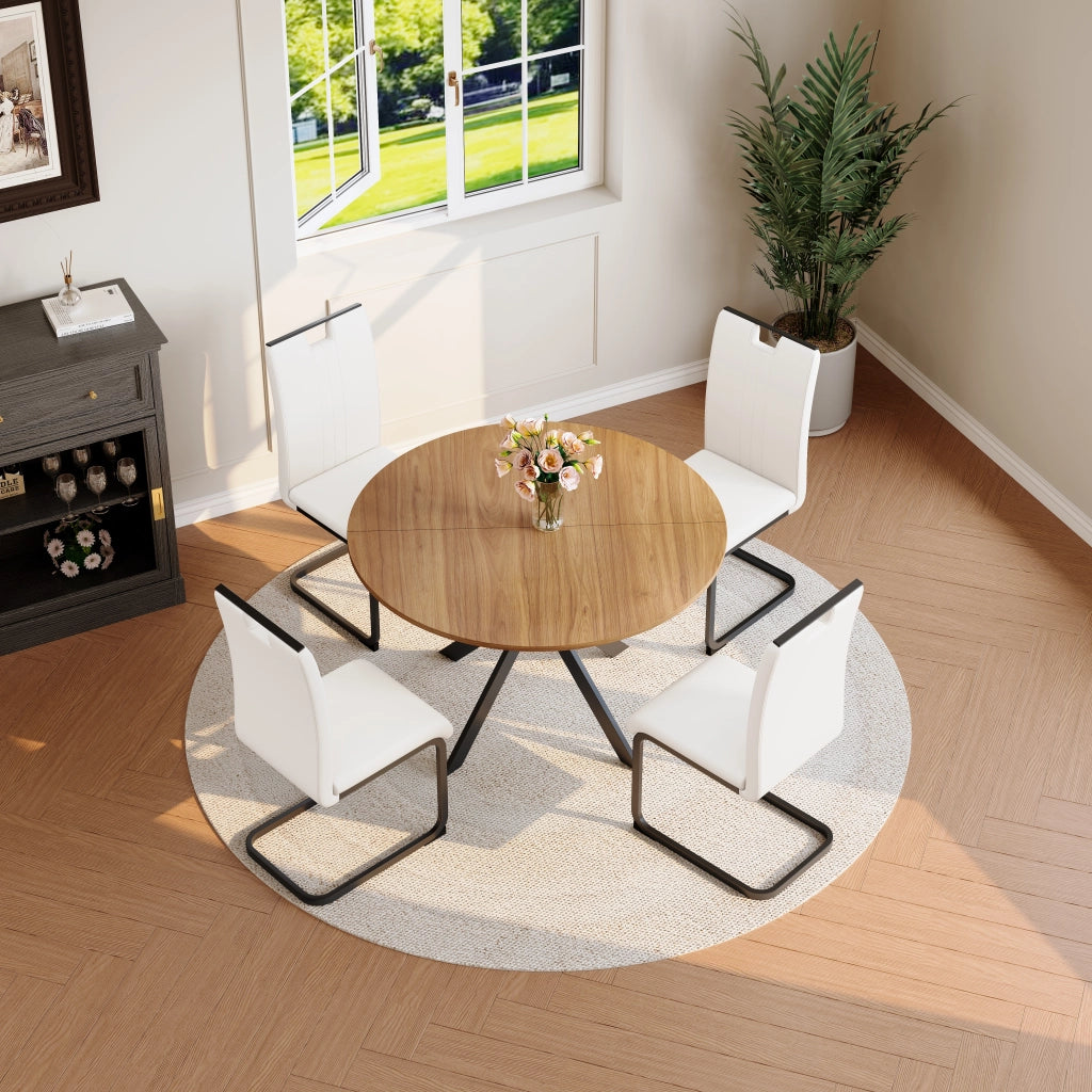 Set Tavolo Rotondo da Pranzo e 2 Sedie ¨C Xylo ¨C Similpelle Bianco, Telaio in Metallo