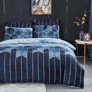 Duvet 3 pezzi, 200 x 200 cm, blu, ruvido, marmo, reversibile, coprifuoco moderno microfibra con chiusura a zip e 2 cuscini di 80 x 80 cm.