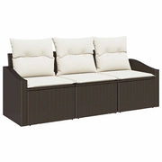 Set Divano da Giardino 3 pz | Set Salotto da Giardino Marrone e bianco polyrattan