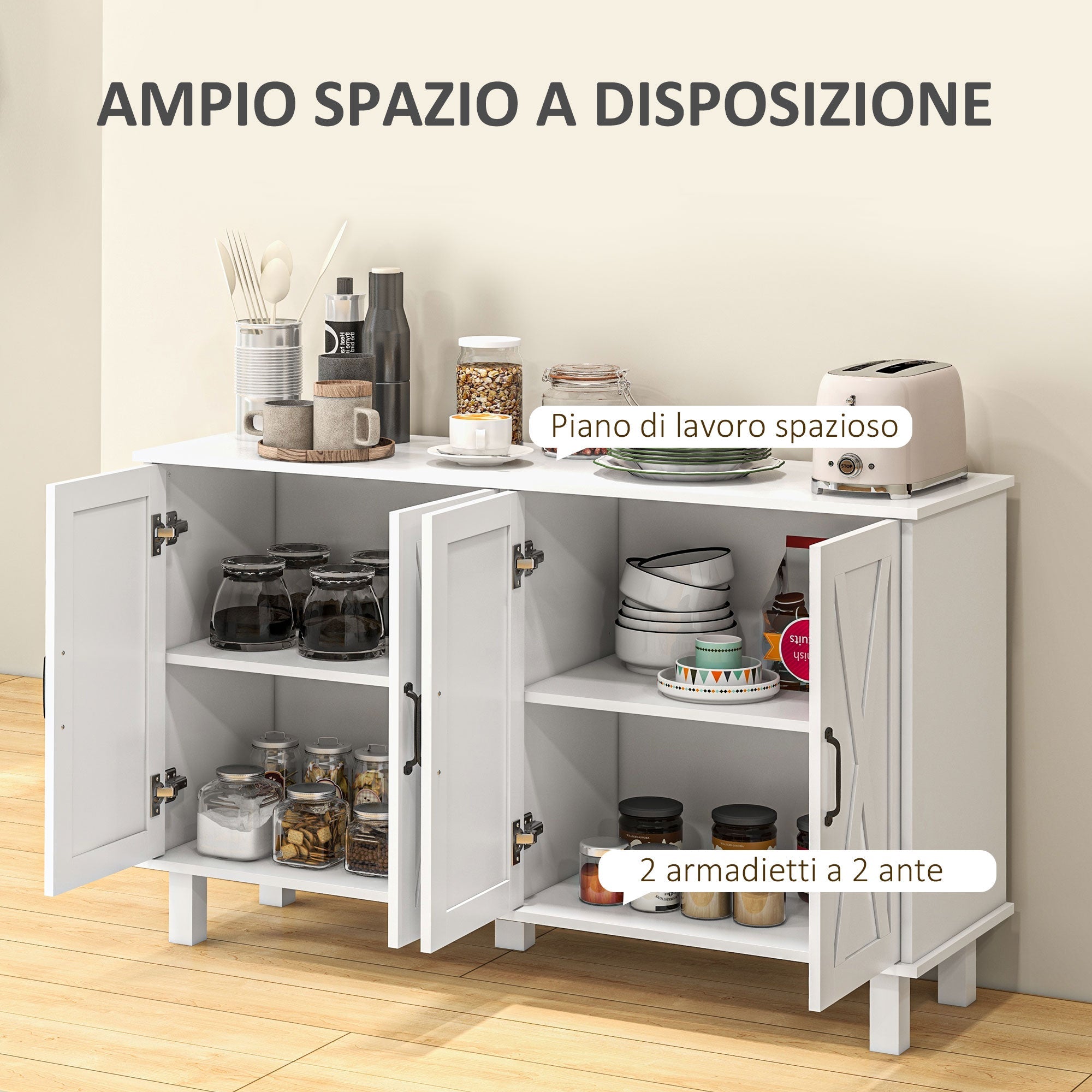 Mobile Multiuso 4 Ante 120x37x75 cm in MDF Bianco