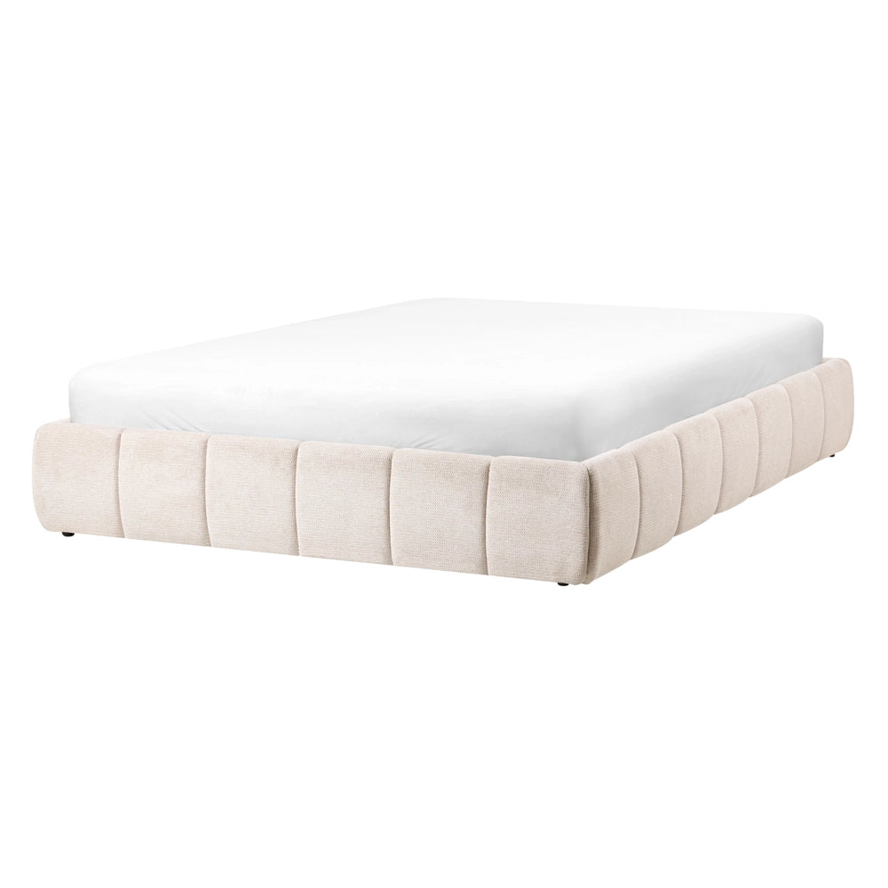Letto in tessuto beige chiaro imbottito e trapuntato con rete a doghe 140x200 cm ribaltabile contenitore imbottito moderno letto matrimoniale
