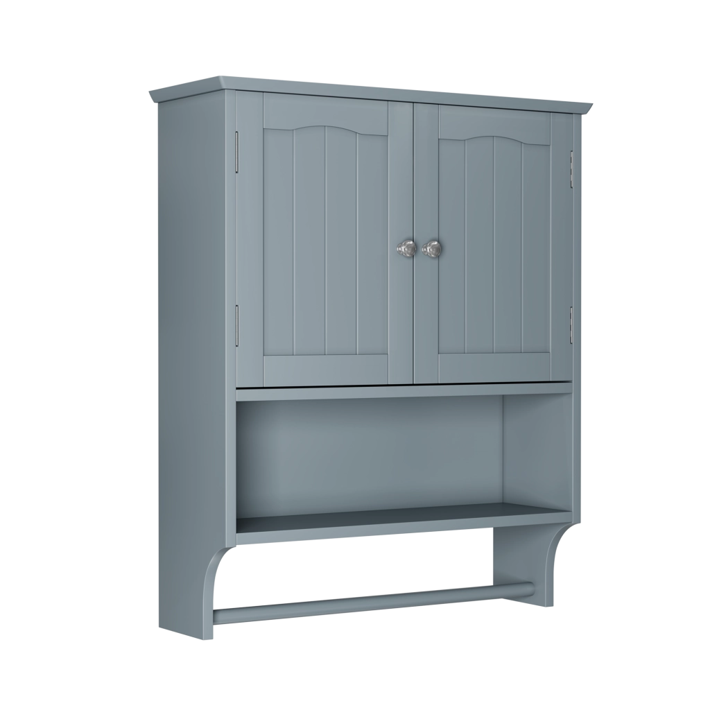 Mobile bagno pensile con portasciugamani, 2 ante, ripiani aperti, MDF grigio chiaro