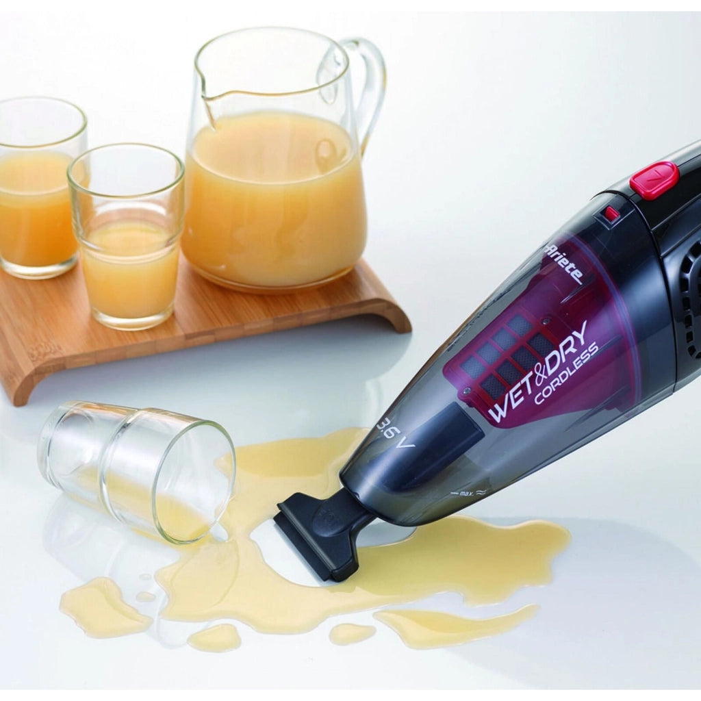 Ariete 2474 Wet & Dry cordless - Aspirabriciole e liquidi senza fili - batteria ricaricabile - accessori inclusi - Viola e Nero