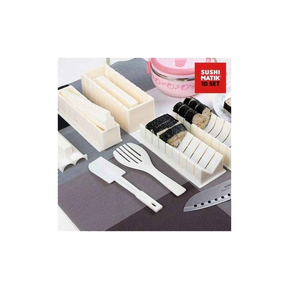 Trade Shop - Set 10 Pz Sushi Kit Prepara Taglia Porta Involtini Maki Stampi Forme Cucina -