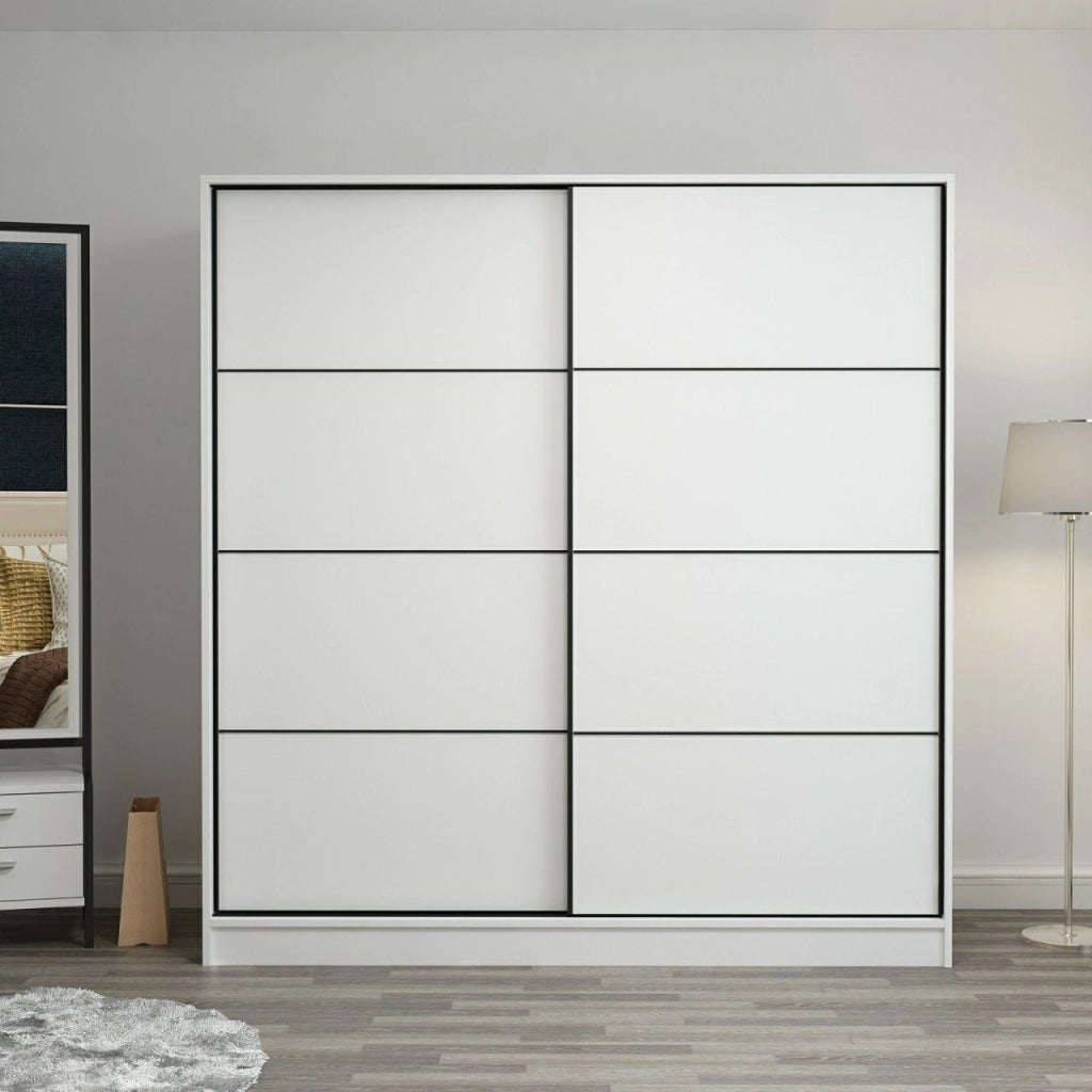 Armadio Camera da Letto Cuvio, Guardaroba 2 Ante Appendiabiti, 180x190h cm Bianco
