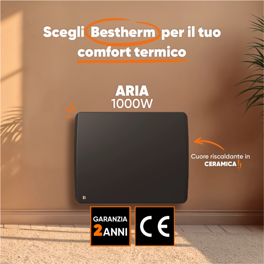 Radiatore elettrico fisso ad inerzia ceramica a secco 1000W ARIA orizzontale nero