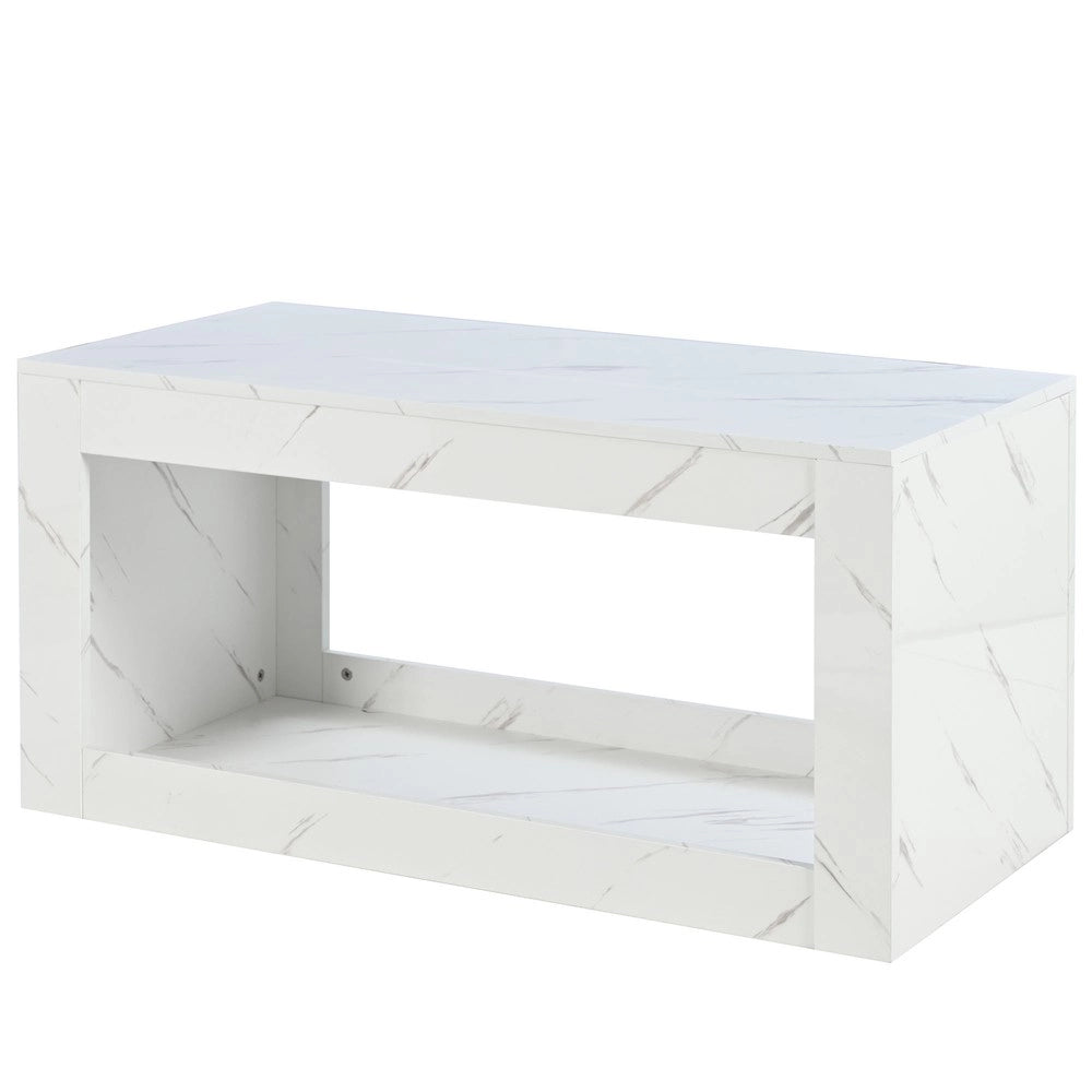Tavolino da Caff¨¨ LED con Effetto Marmo ¨C Xylo ¨C Bianco, Lucido, con Telecomando