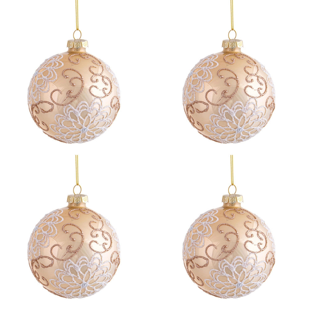 Palline di Natale in Vetro con Ricami Oro e Bianco Formato: 100 mm