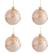 Palline di Natale in Vetro con Ricami Oro e Bianco Formato: 100 mm