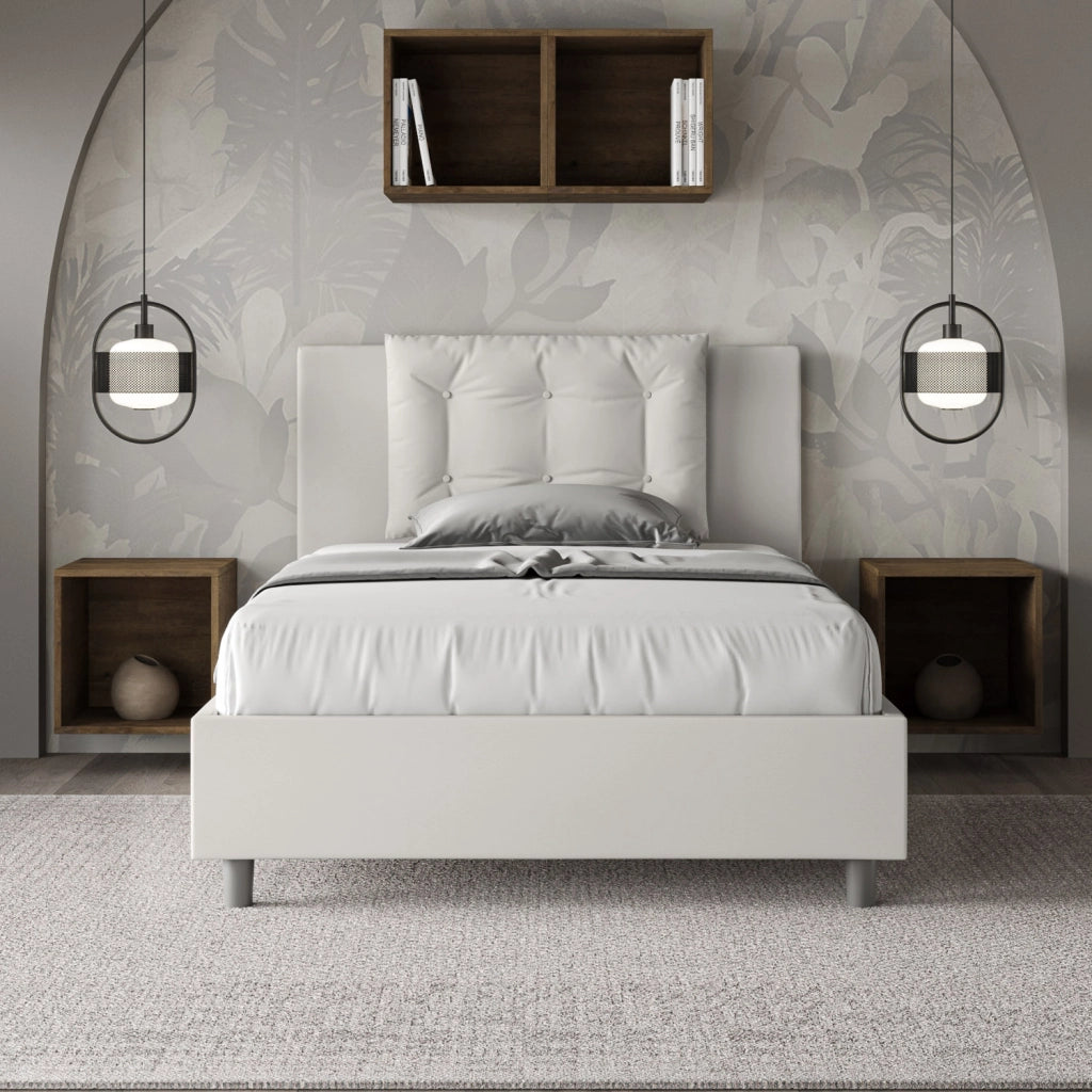 BS COM Letto una piazza e mezza senza rete imbottito 120x190 similpelle bianco