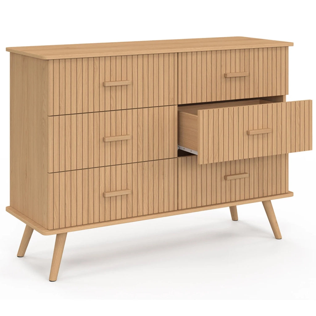 IDMarket - JULIETTE Cassettone a 6 cassetti da 110 cm con doghe in legno color rovere