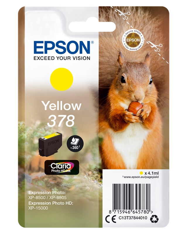 Epson Squirrel Singlepack Yellow 378 Claria Photo HD Ink