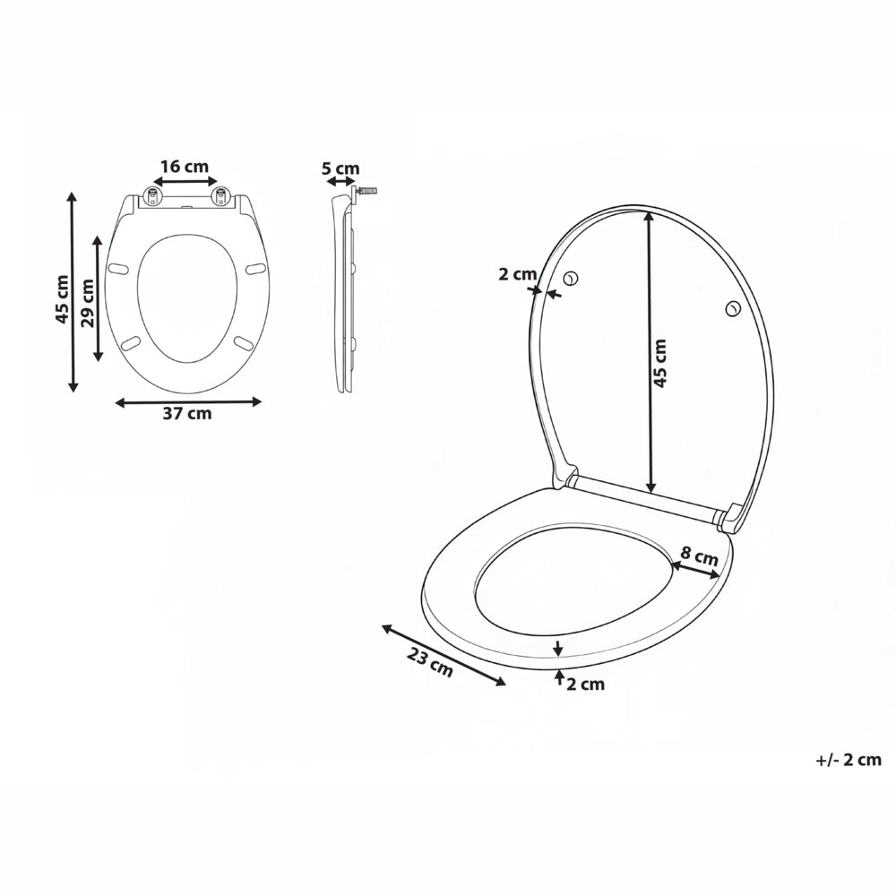 Sedile per wc Duroplast nero 45 x 37 cm Distanza tra i fori 16 cm Chiusura morbida a sgancio rapido Stile minimalista wc bagno