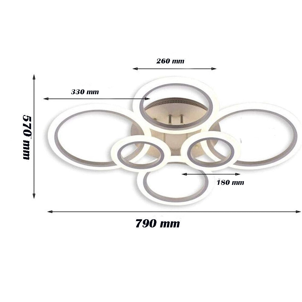 Trade Shop - Lampadario Led Cct 3 Tonalità 3000k-6500k Plafoniera 51w Con 6 Cerchi Design Moderno C08-3c -
