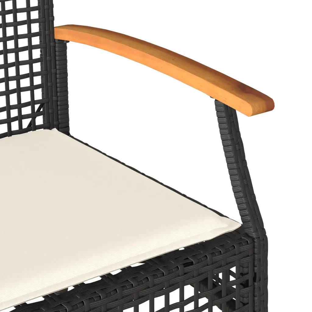 Panca da Giardino con Cuscino Nera in Polyrattan e Legno Acacia 366255