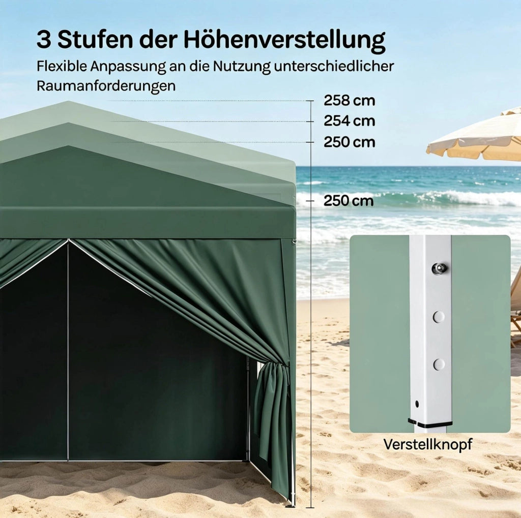 Gazebo pieghevole 3x3 m verde con pareti laterali