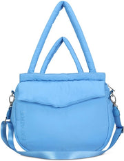 Borsa da viaggio per donna blu - Borsa piuma in nylon - Borsa a cuscino con chiusura a rilascio rapido per università, lavoro, tempo libero - Borsa nylon grande