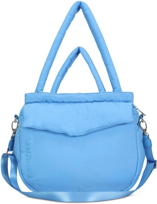 Borsa da viaggio per donna blu - Borsa piuma in nylon - Borsa a cuscino con chiusura a rilascio rapido per università, lavoro, tempo libero - Borsa nylon grande