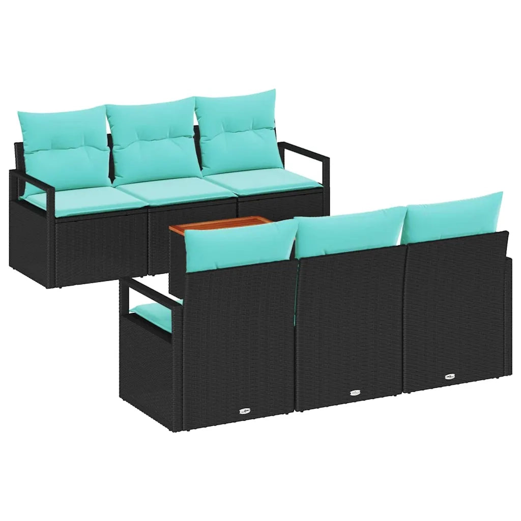 Set Divano da Giardino con cuscino 7 pcs Nero polyrattan