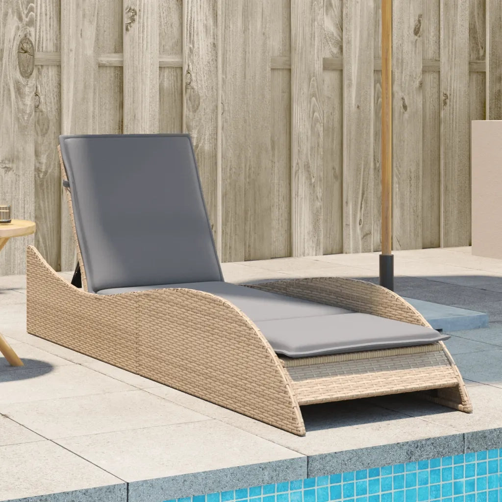 Lettino Prendisole | Sdraio da giardino | Lettino da sole con Cuscino Beige 60x205x73 cm in Polyrattan
