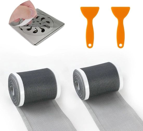 Set di 2 capi di drenaggio per doccia per bagno e cucina - Etichette a rete con cucchiaio in plastica - Filtro per drenaggio del pavimento - 7 cm x 10 m + 10 m - Cappio per doccia per pulizia facile
