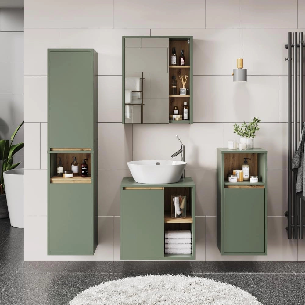 Mobiletto per lavabo Viola, Verde/Artigianale, 60 x 60 cm con ripiani aperti