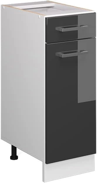Base universale R-Line, Antracite lucido, 30 cm con cassetto, senza piano di lavoro, adatto per essere riposto in modo salvaspazio nelle cucine componibili