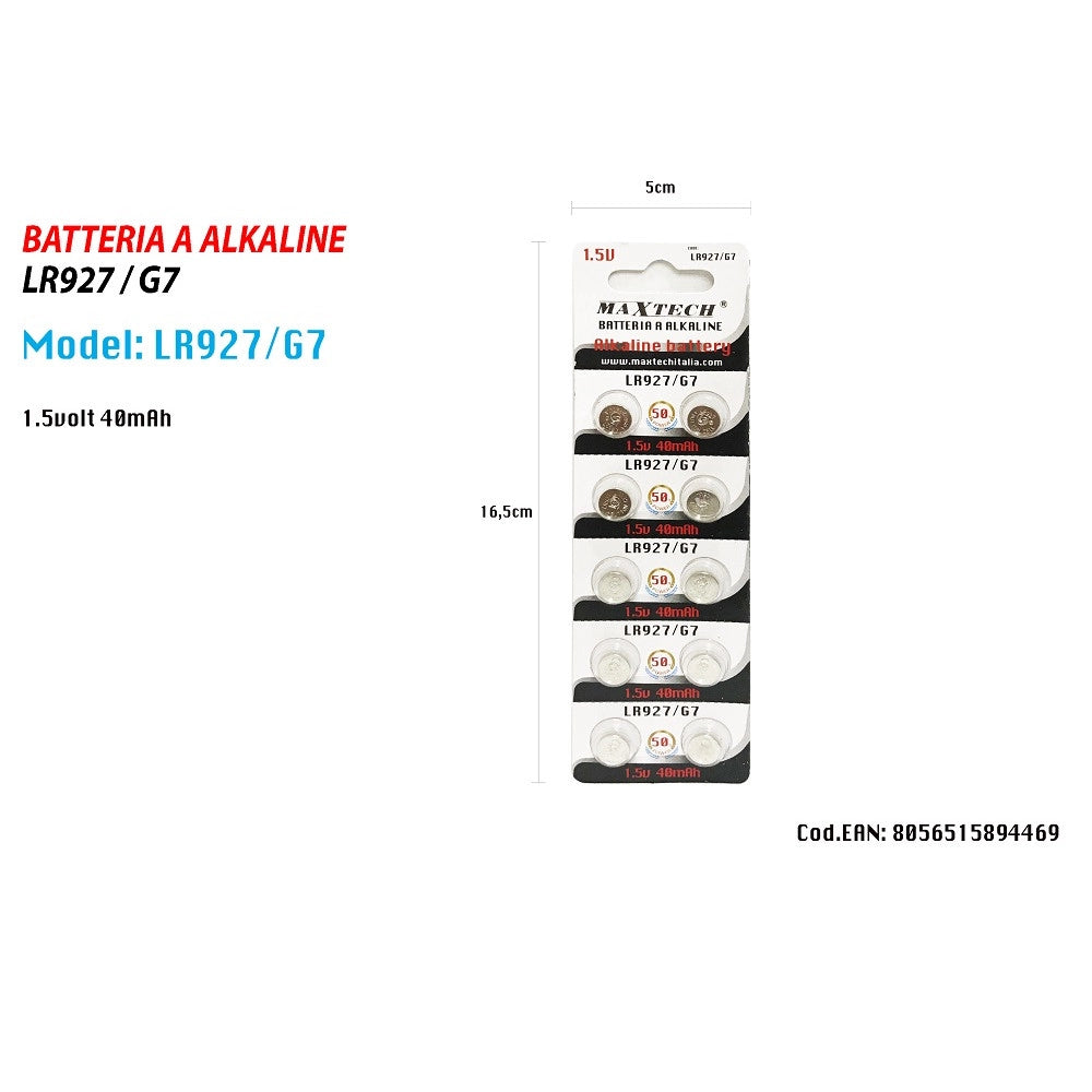 Trade Shop - Batterie Alkaline Lr927/g7 1.5v 40mah Pile Bottone Orologi Telecomandi Maxtech -