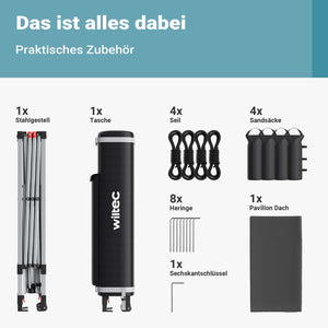 Gazebo pieghevole pop-up grigio, 3 x 3 m con ruote Tenda per fiere eventi mercati