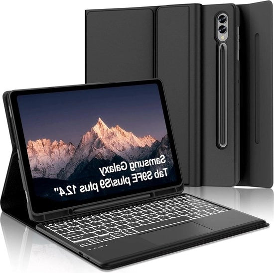 Tastiera con Touchpad per Samsung Galaxy Tab S10+/S9FE+/S9+/S10 Plus 12.4 pollici 2023/2024 - Nero con illuminazione a 7 colori - Magnetico - Layout QWERTZ