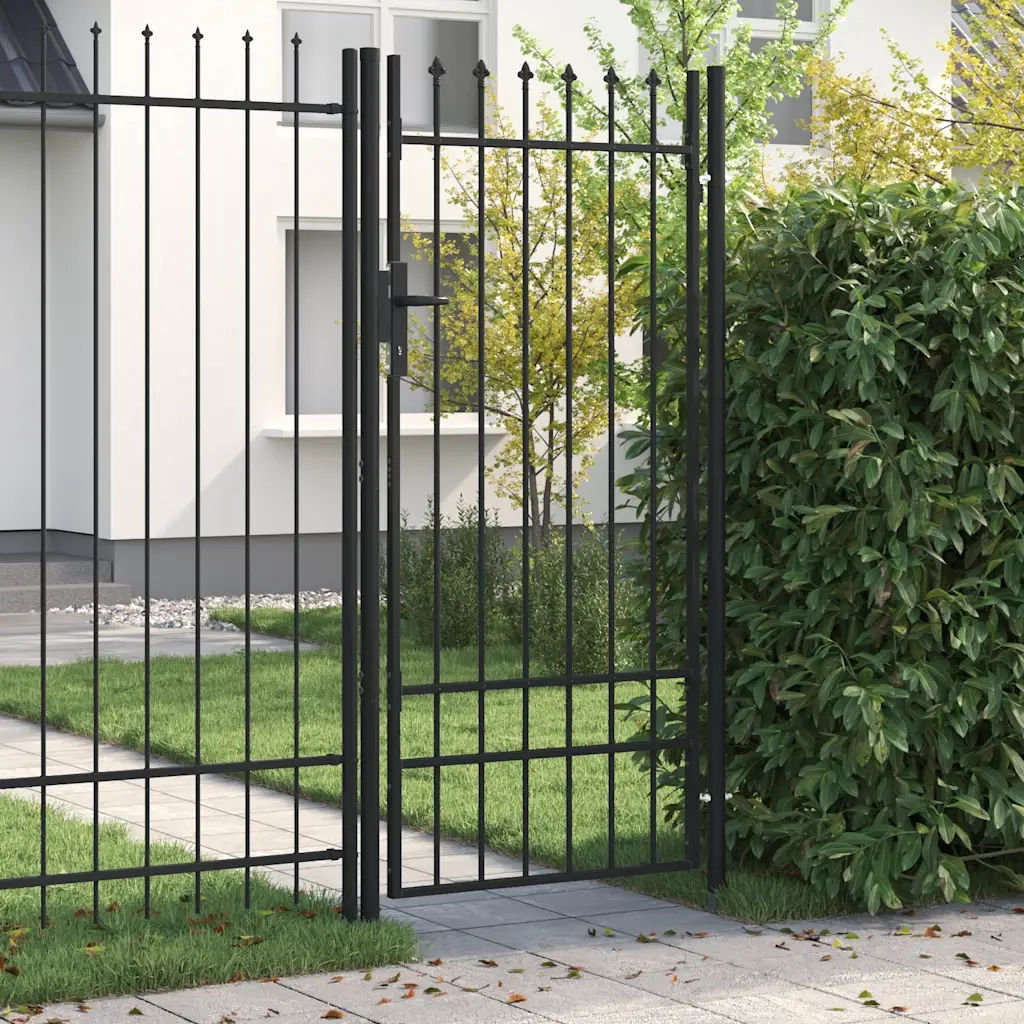 Cancello per recinzione Boxtel porta singola con punta in acciaio 1x2 m Nero 145746