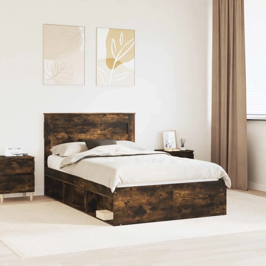 Struttura del letto Rovere fumé 135 x 190 cm Pino massello 3409771