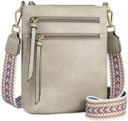 Borsa da Spalla Leggera per Donna - Pelle Vegan - Dimensioni 20cm x 17,5cm x 4,5cm - Cinturino Regolabile - Grigio Cremo/Marrone