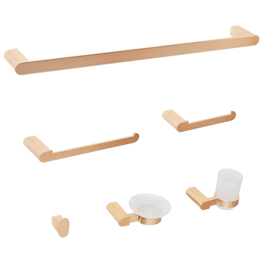 Set di 6 accessori da bagno in alluminio oro con bicchiere e portasapone inclusi Accessori da bagno minimalisti chic