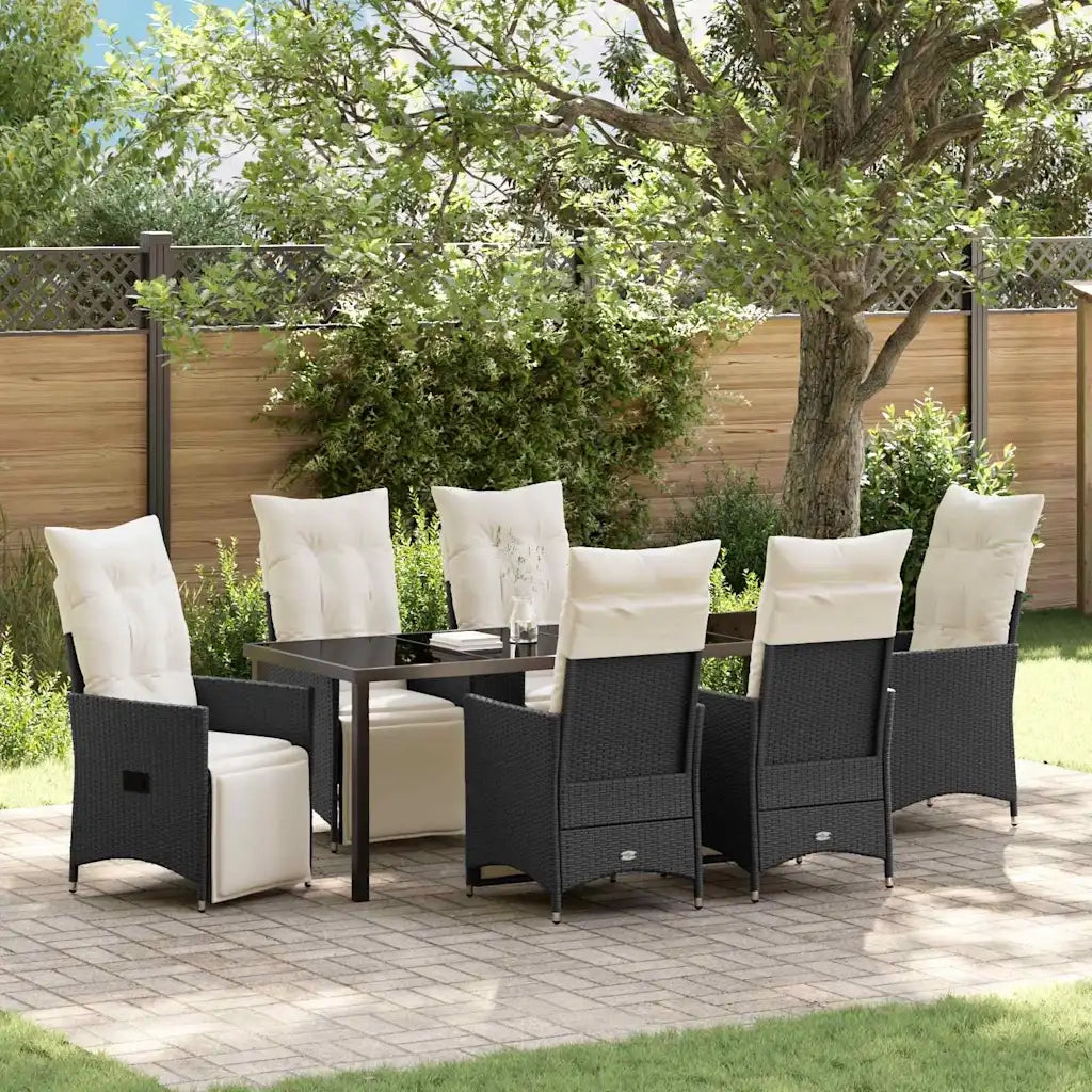 Set da Pranzo per Giardino con cuscino 7 pcs Nero polyrattan 3379567