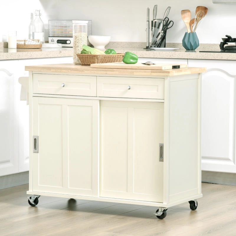 Isola per Cucina 110x49,5x89,5 cm con Cassetti Armadietto e Portasciugamani in Legno e MDF Bianco