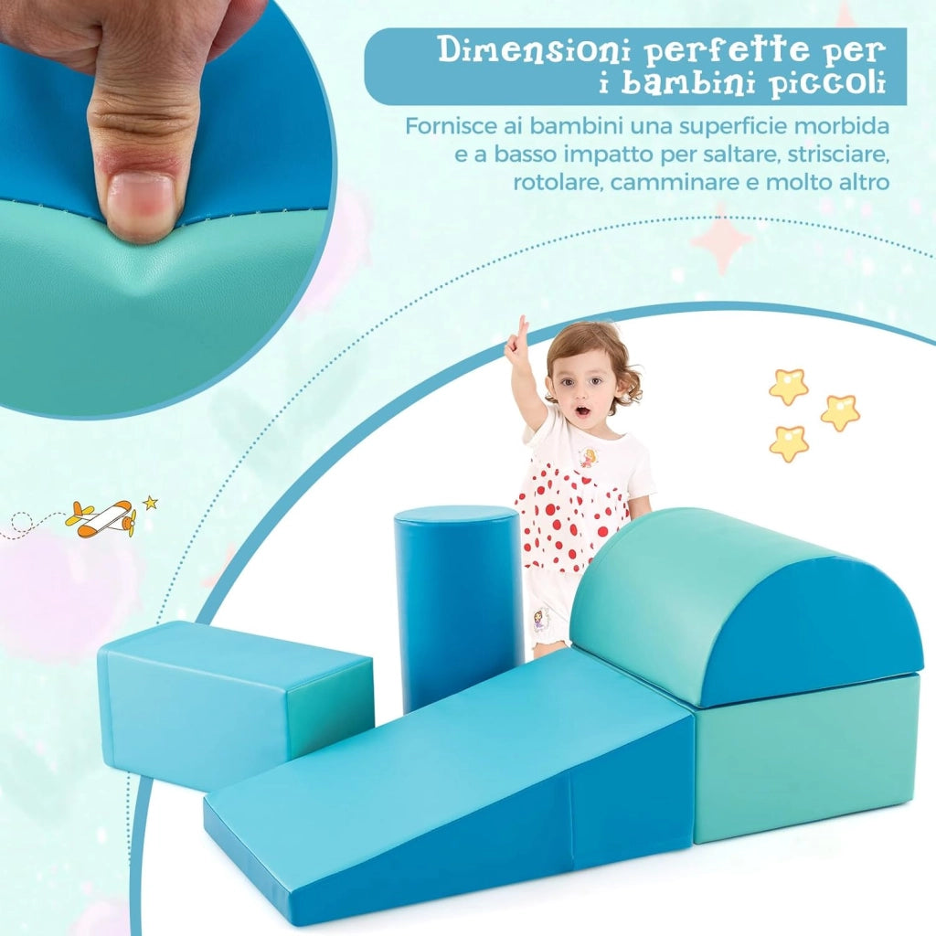 Set di 5 Blocchi con Diverse Forme e Colori, Giocattolo per Arrampicata e Strisciamento, Aiuta i Bambini a Crescere (Azzurro)