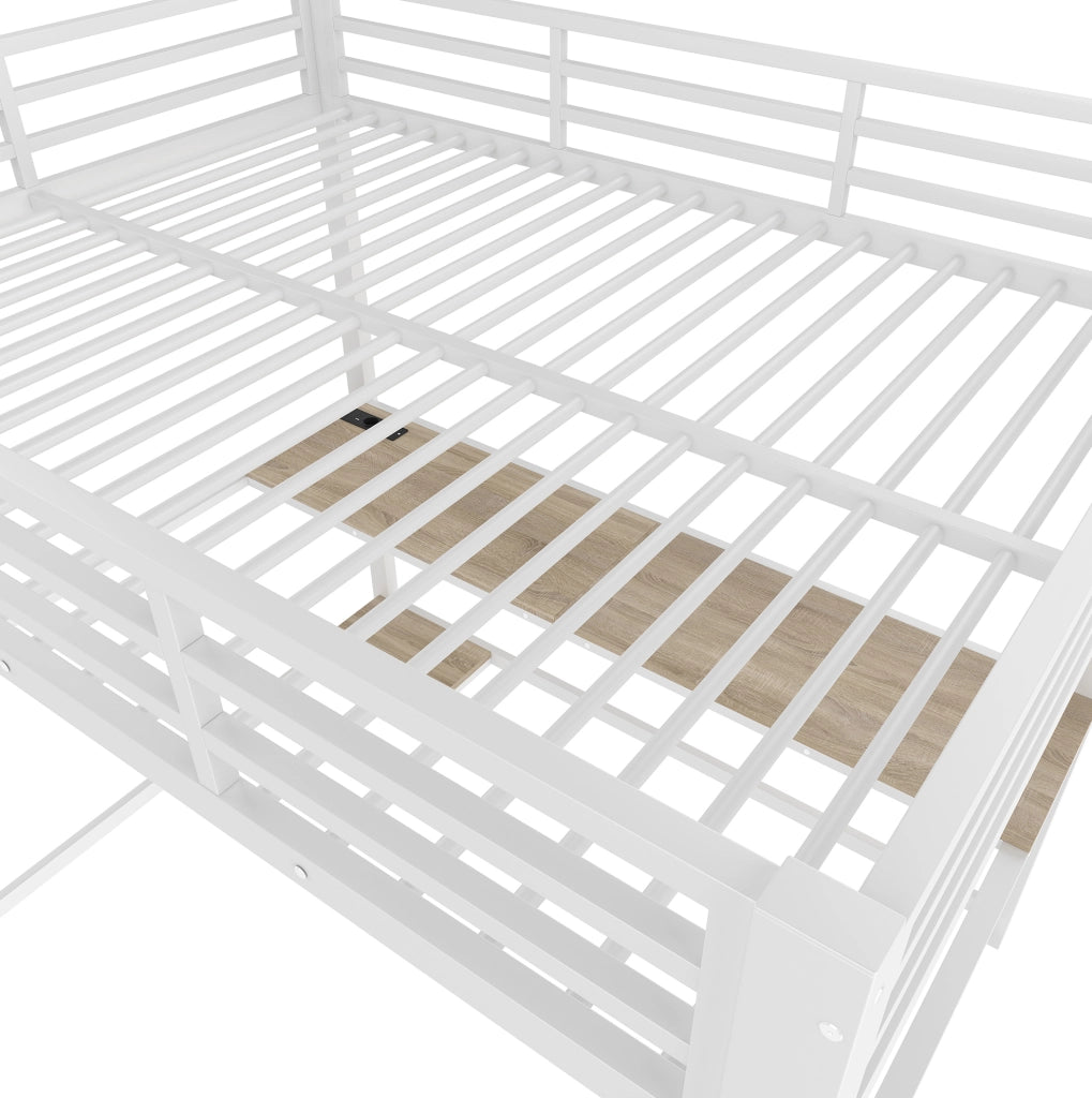 Letto a soppalco 140x200 cm in metallo e MDF con scrivania; LED; presa USB; bianco