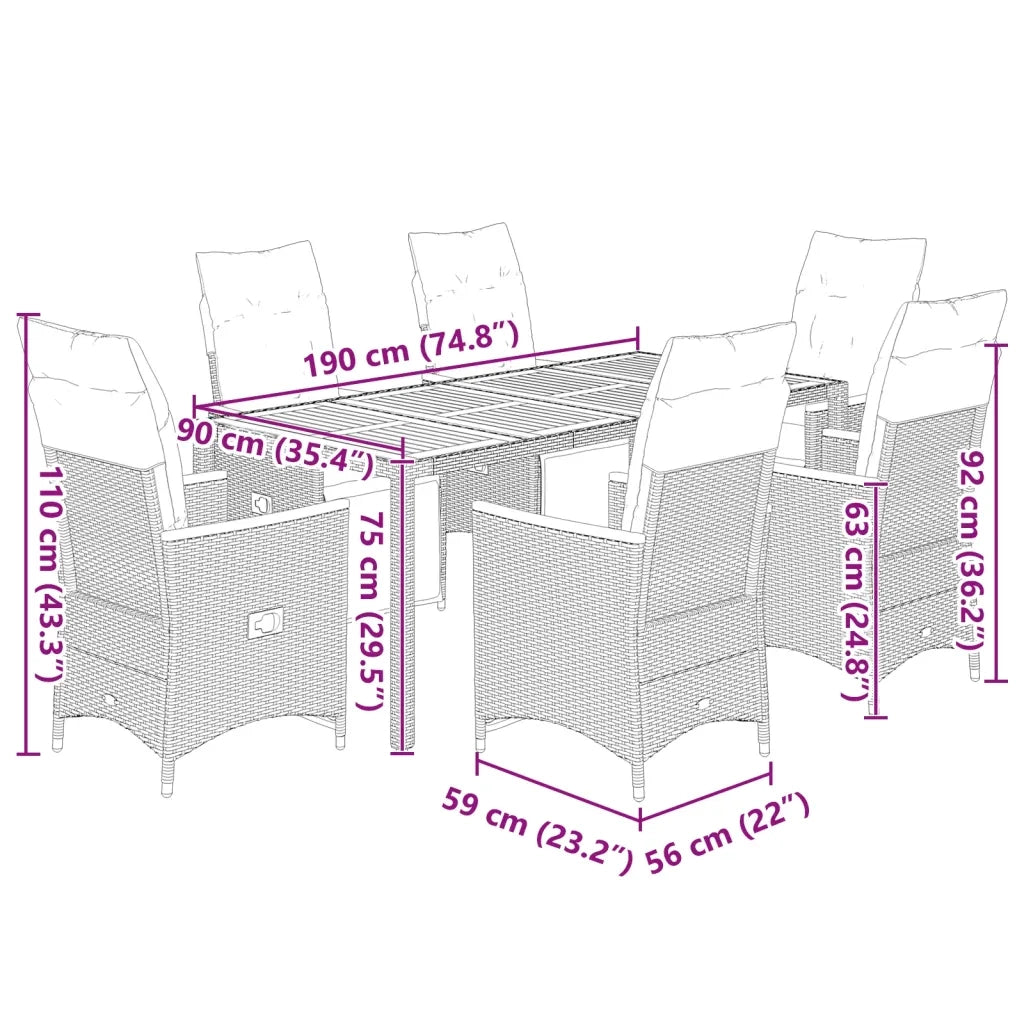 Set da Bistrò da Giardino 7 pz con Cuscini Nero in Polyrattan 3276963