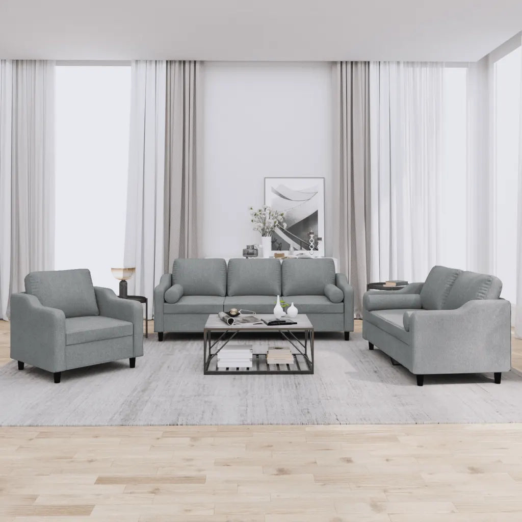 Set Divani 3 pz con Cuscini Grigio Chiaro in Tessuto 3201786