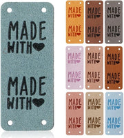 Etichette in PU con 50 pezzi, 10 colori, con fori per cucire, per accessori DIY per jeans, borse, scarpe, cappelli e oggetti da cucire.