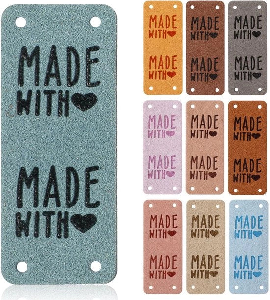 Etichette in PU con 50 pezzi, 10 colori, con fori per cucire, per accessori DIY per jeans, borse, scarpe, cappelli e oggetti da cucire.