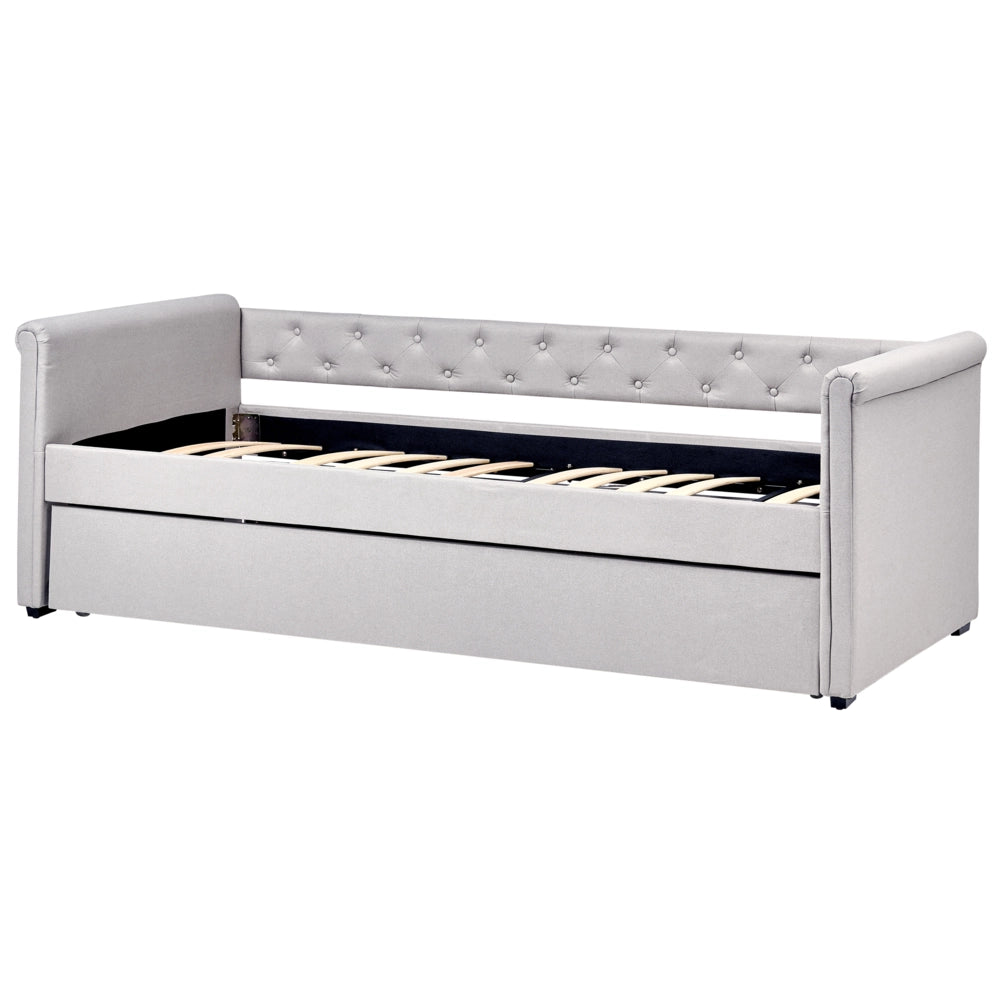 Divano Letto estraibile 90 x 200 cm Rivestimento in tessuto grigio Misura singola sottoletto per ospiti