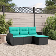 Set Divani da Giardino 4 pz con Cuscini Nero in Polyrattan 3221266