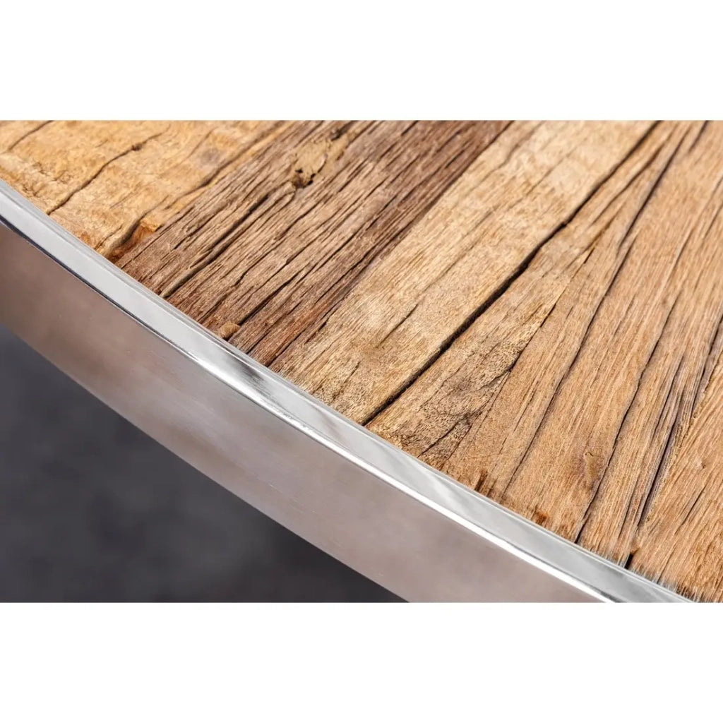 Tavolo da pranzo RAFTA – Legno di teak e vetro temperato – Piede cromato – 120 cm – Rotondo – Stile contemporaneo