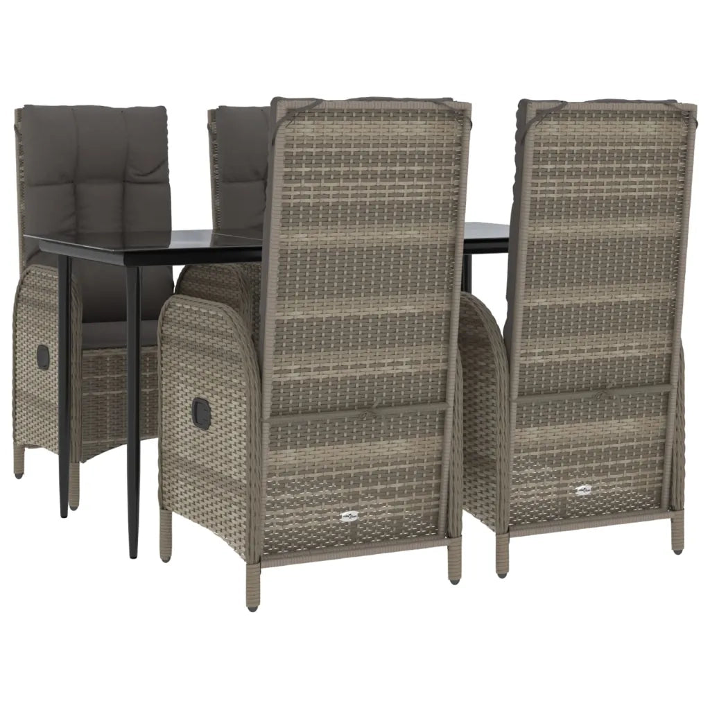 Set da Pranzo Giardino 5pz Nero e Grigio con Cuscini Polyrattan 3185179