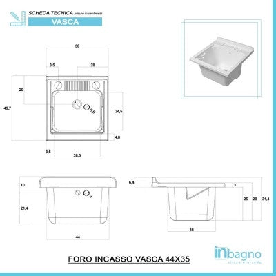 Mobile lavatoio bianco 50x50 cm vasca in resina e asse lavapanni Desya