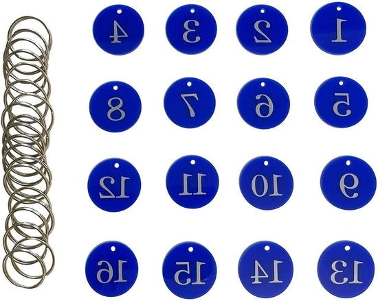Etichette Acriliche Premium con Anello di Chiave - Set da 25 pezzi - Blu - per Ristorante Hotel Scuola Posta Ufficio Ginnasio